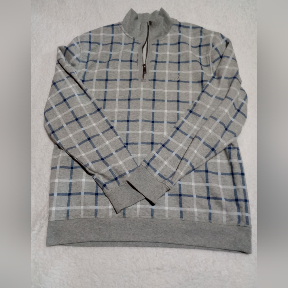 Nautica Gray And Blue Half-Zip Pullover